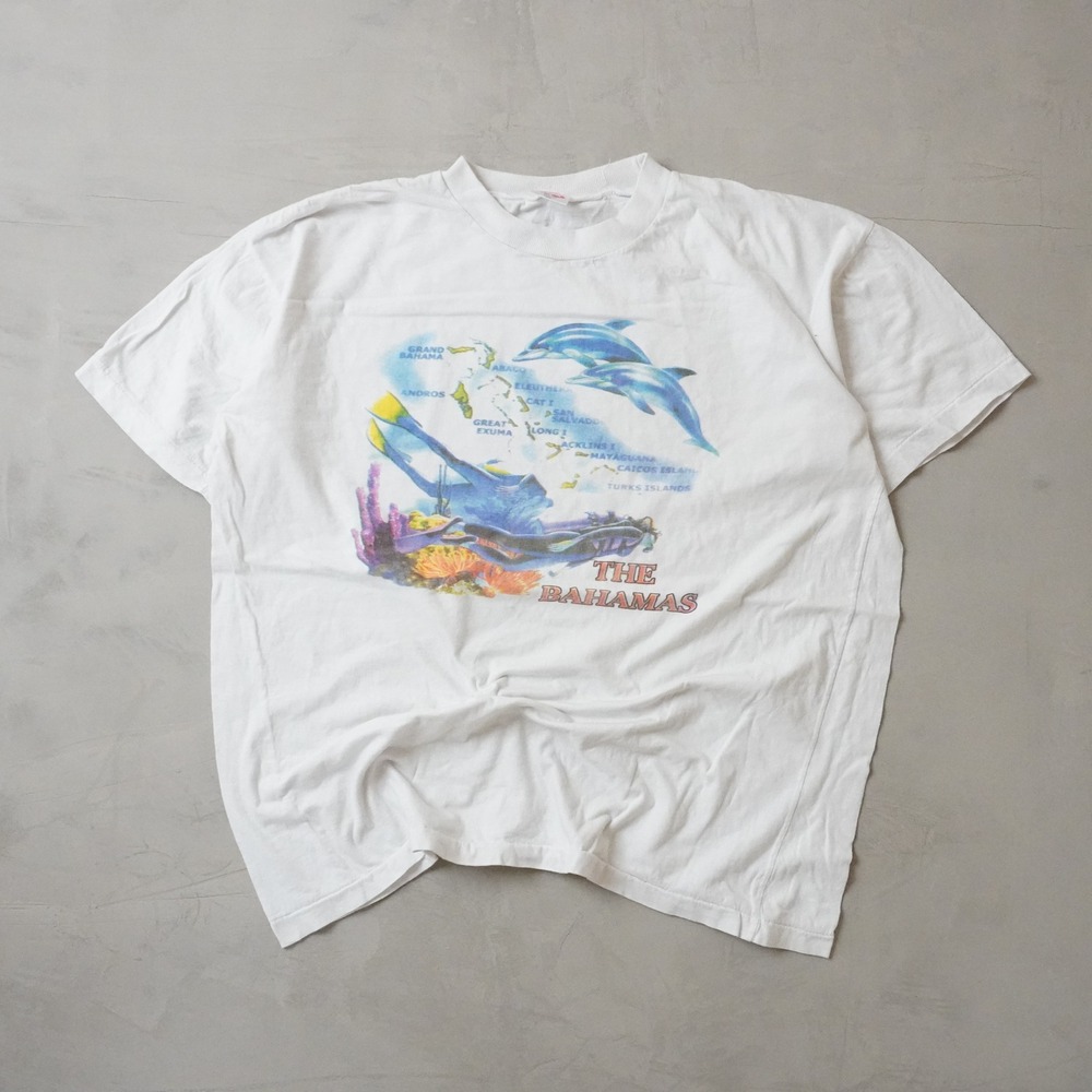 Vintage 80s Dorsett Tees The Bahamas Scuba Dolphin Map Graphic T-Shirt White XXL